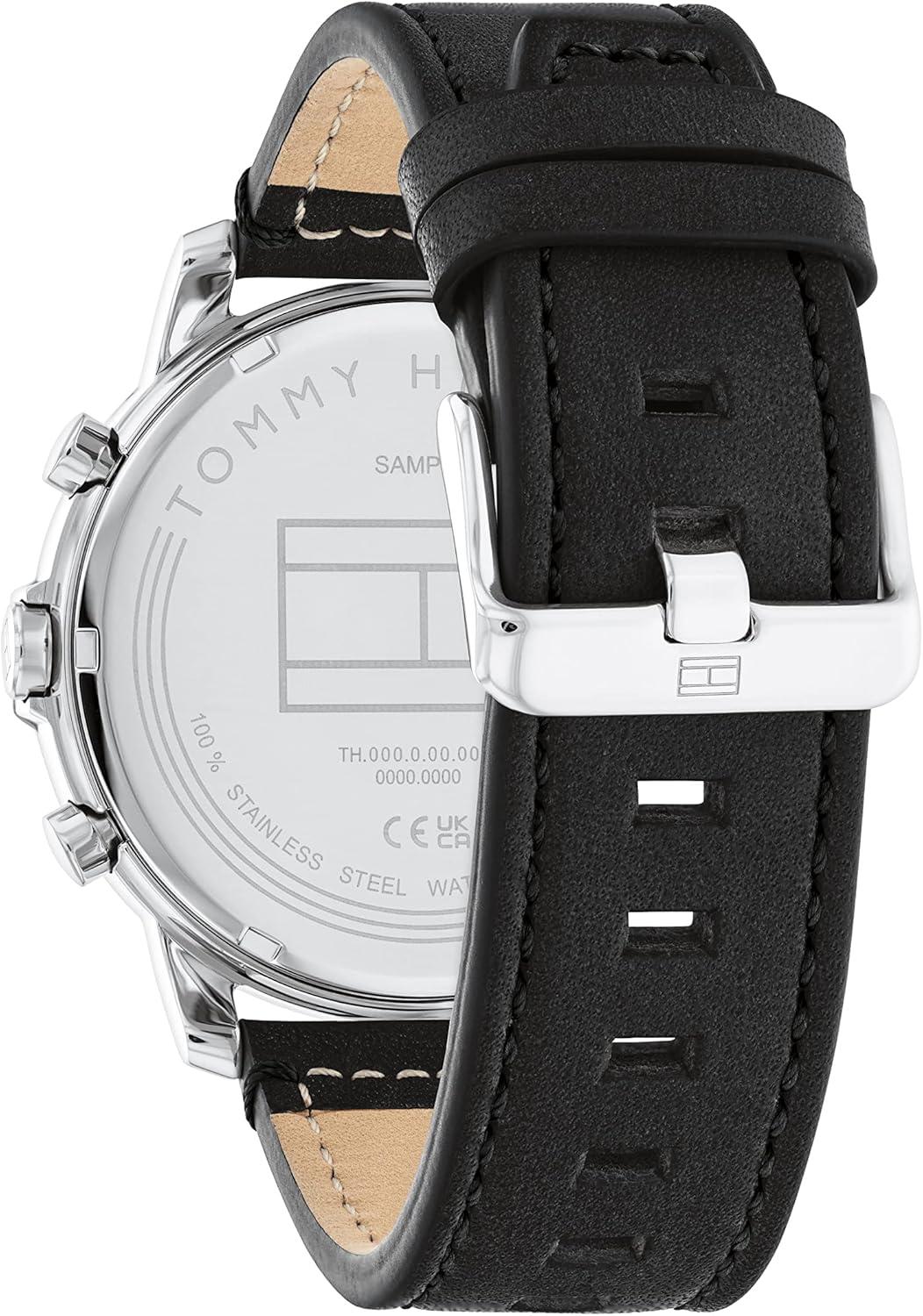 imageTommy Hilfiger Mens Multifunction Stainless Steel Case and Leather Strap Watch Color Brown Model 1792053Black