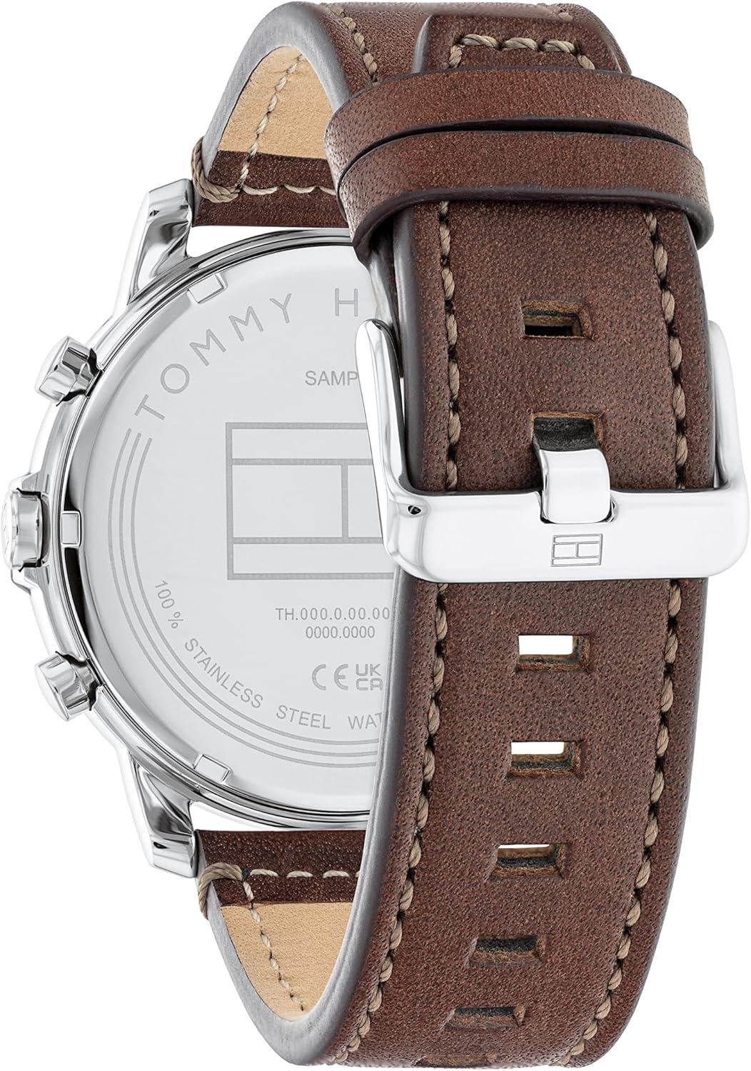 imageTommy Hilfiger Mens Multifunction Stainless Steel Case and Leather Strap Watch Color Brown Model 1792053Brown