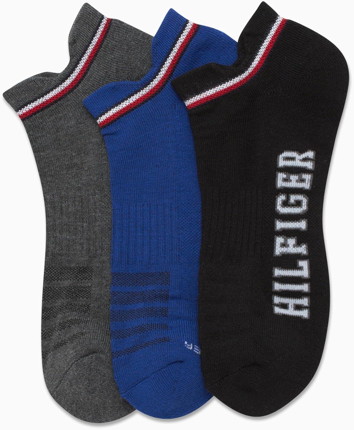 imageTommy Hilfiger Mens No Show Socks 3 Pack Soft Cotton Blend Ankle Socks for Men Ultra Low Cut Liners for Loafers SneakersBlack Assorted Tab