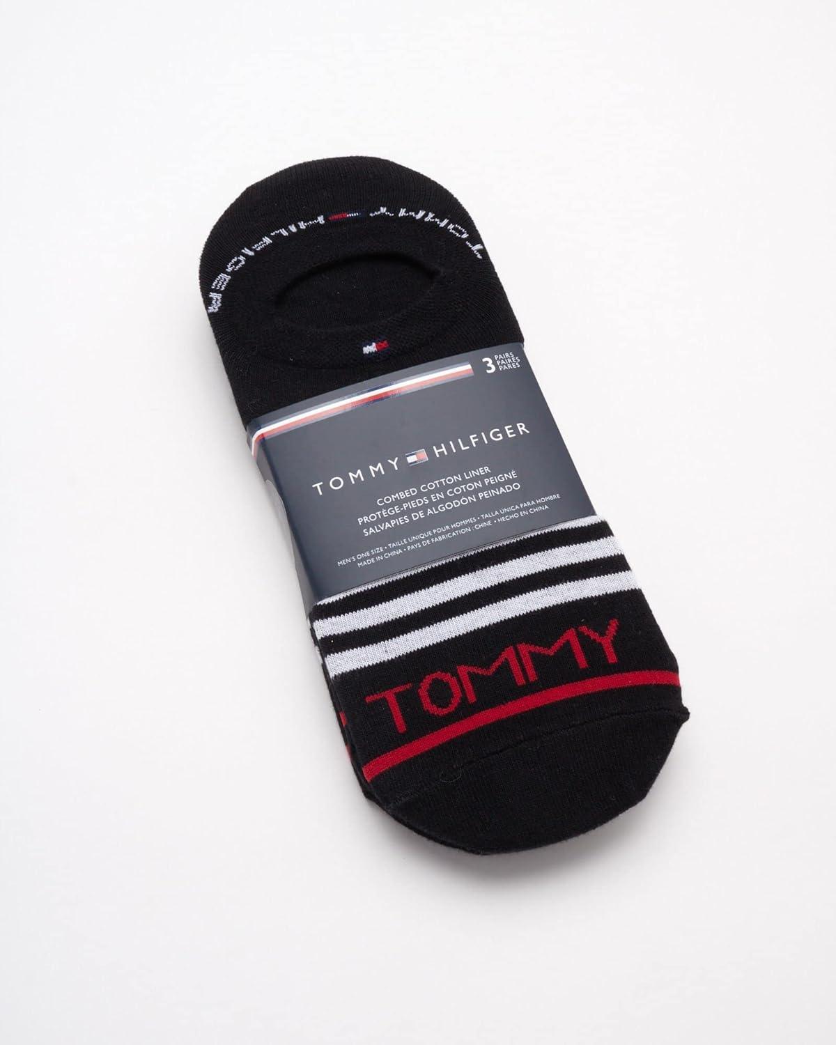 imageTommy Hilfiger Mens No Show Socks 3 Pack Soft Cotton Blend Ankle Socks for Men Ultra Low Cut Liners for Loafers SneakersBlack Stripe