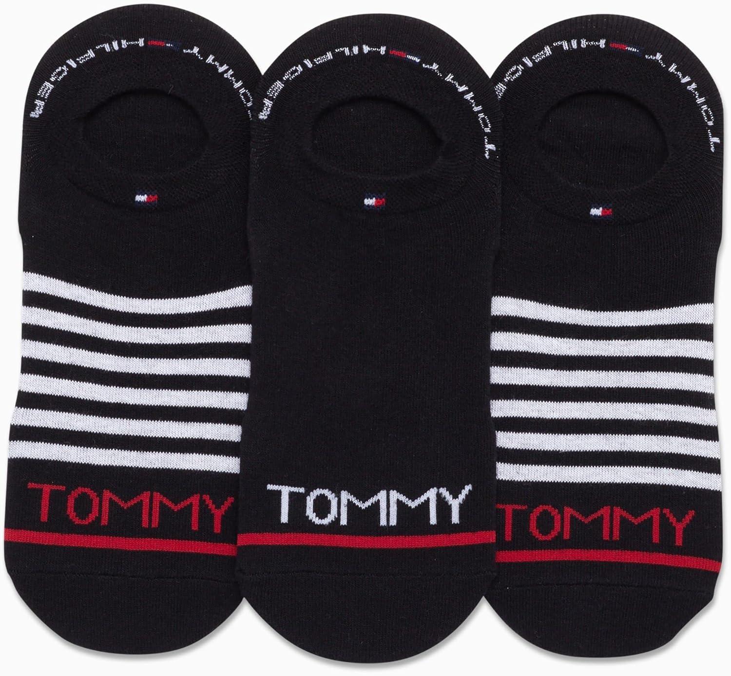 imageTommy Hilfiger Mens No Show Socks 3 Pack Soft Cotton Blend Ankle Socks for Men Ultra Low Cut Liners for Loafers SneakersBlack Stripe