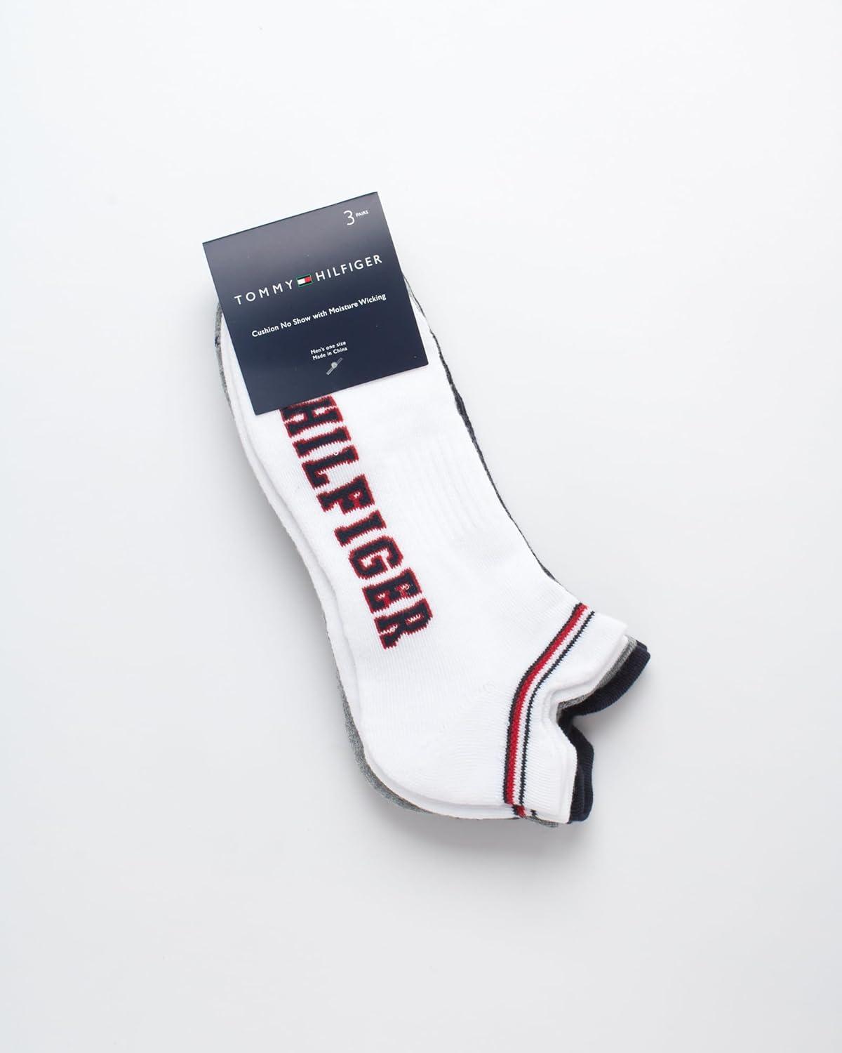 imageTommy Hilfiger Mens No Show Socks 3 Pack Soft Cotton Blend Ankle Socks for Men Ultra Low Cut Liners for Loafers SneakersWhite Assorted Tab