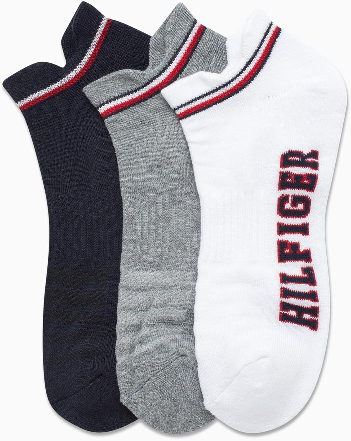 imageTommy Hilfiger Mens No Show Socks 3 Pack Soft Cotton Blend Ankle Socks for Men Ultra Low Cut Liners for Loafers SneakersWhite Assorted Tab