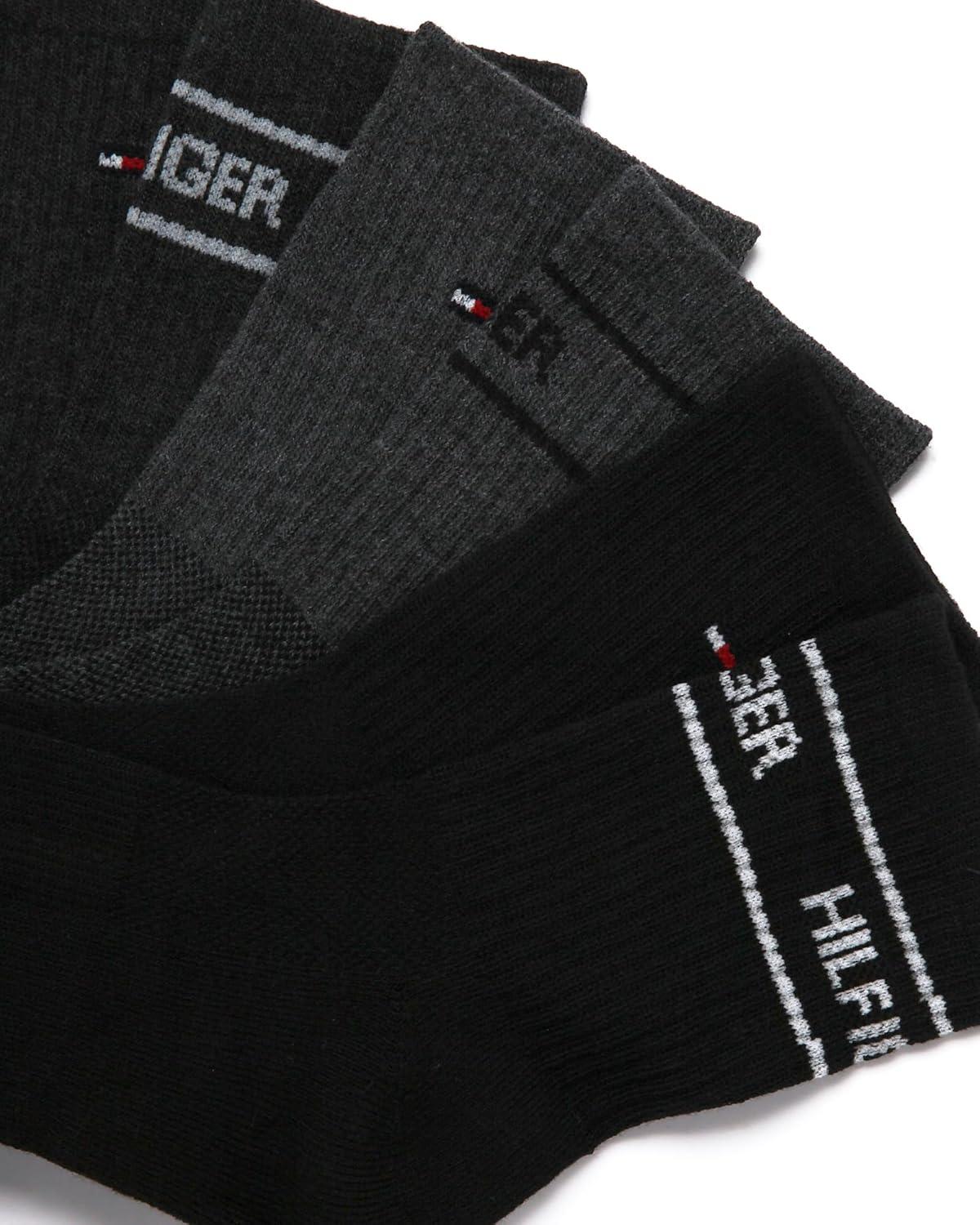 imageTommy Hilfiger Mens Quarter Socks 12 Pack Athletic Performance Cushioned Quarter Length Ankle Socks for Men for RunningBlack Grey Assorted