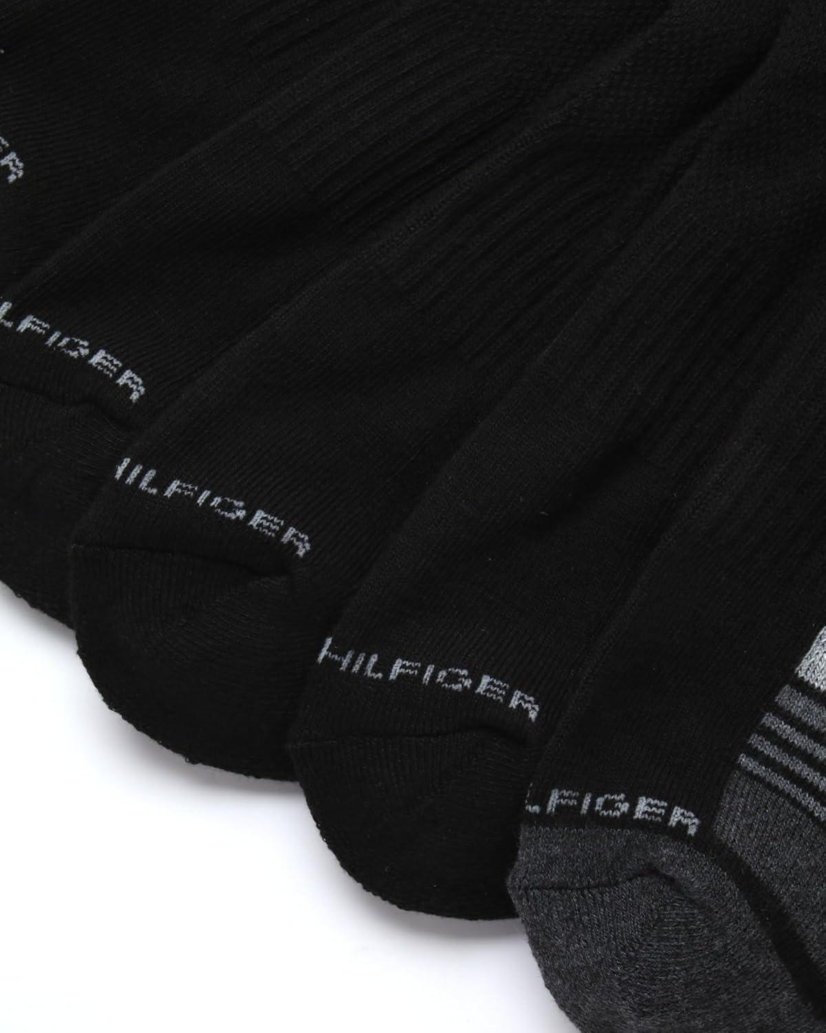 imageTommy Hilfiger Mens Quarter Socks 12 Pack Athletic Performance Cushioned Quarter Length Ankle Socks for Men for RunningBlack Multi Stripes
