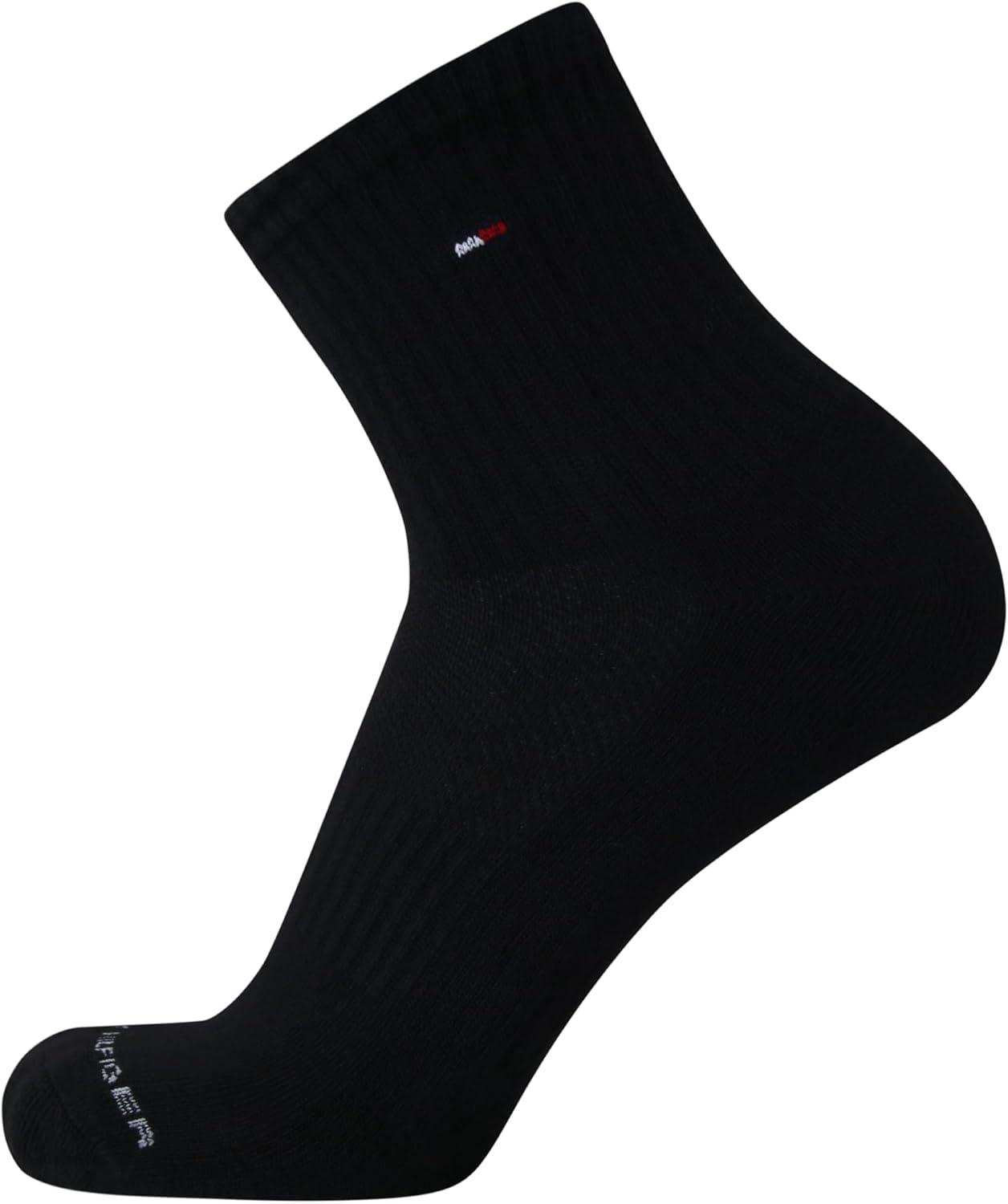imageTommy Hilfiger Mens Quarter Socks 12 Pack Athletic Performance Cushioned Quarter Length Ankle Socks for Men for RunningBlack Multi Stripes