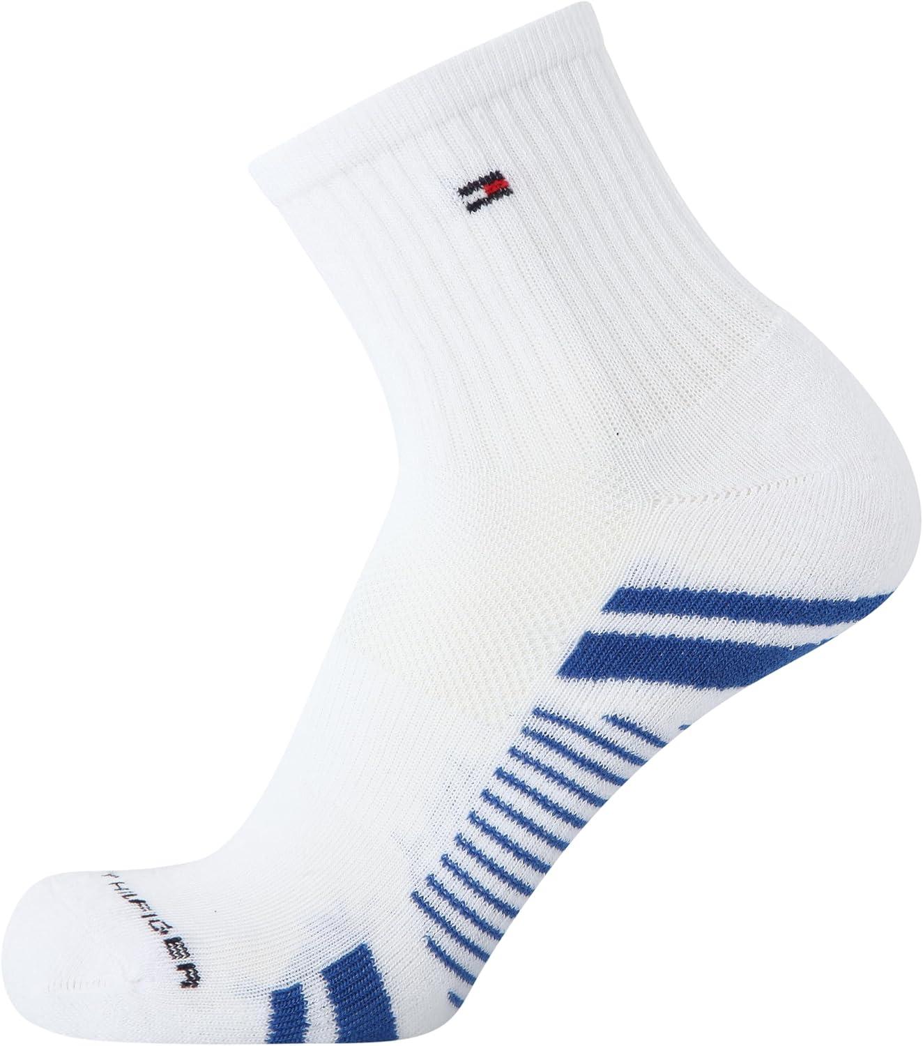 imageTommy Hilfiger Mens Quarter Socks 12 Pack Athletic Performance Cushioned Quarter Length Ankle Socks for Men for RunningWhite Multi