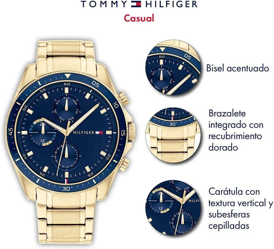 imageTommy Hilfiger Mens Quartz Multifunction Watch Stainless Steel Casual Watch Gift for Him 44mmnavy Gold