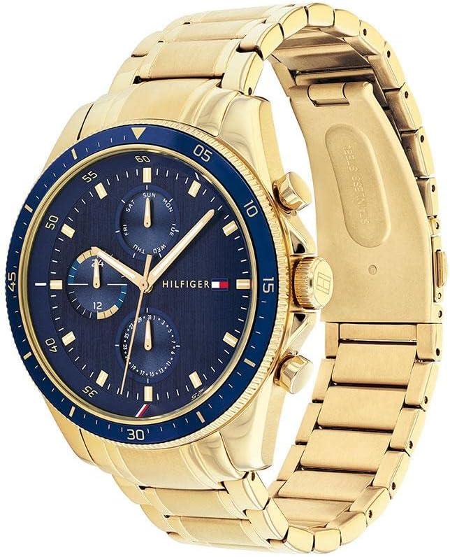 imageTommy Hilfiger Mens Quartz Multifunction Watch Stainless Steel Casual Watch Gift for Him 44mmnavy Gold
