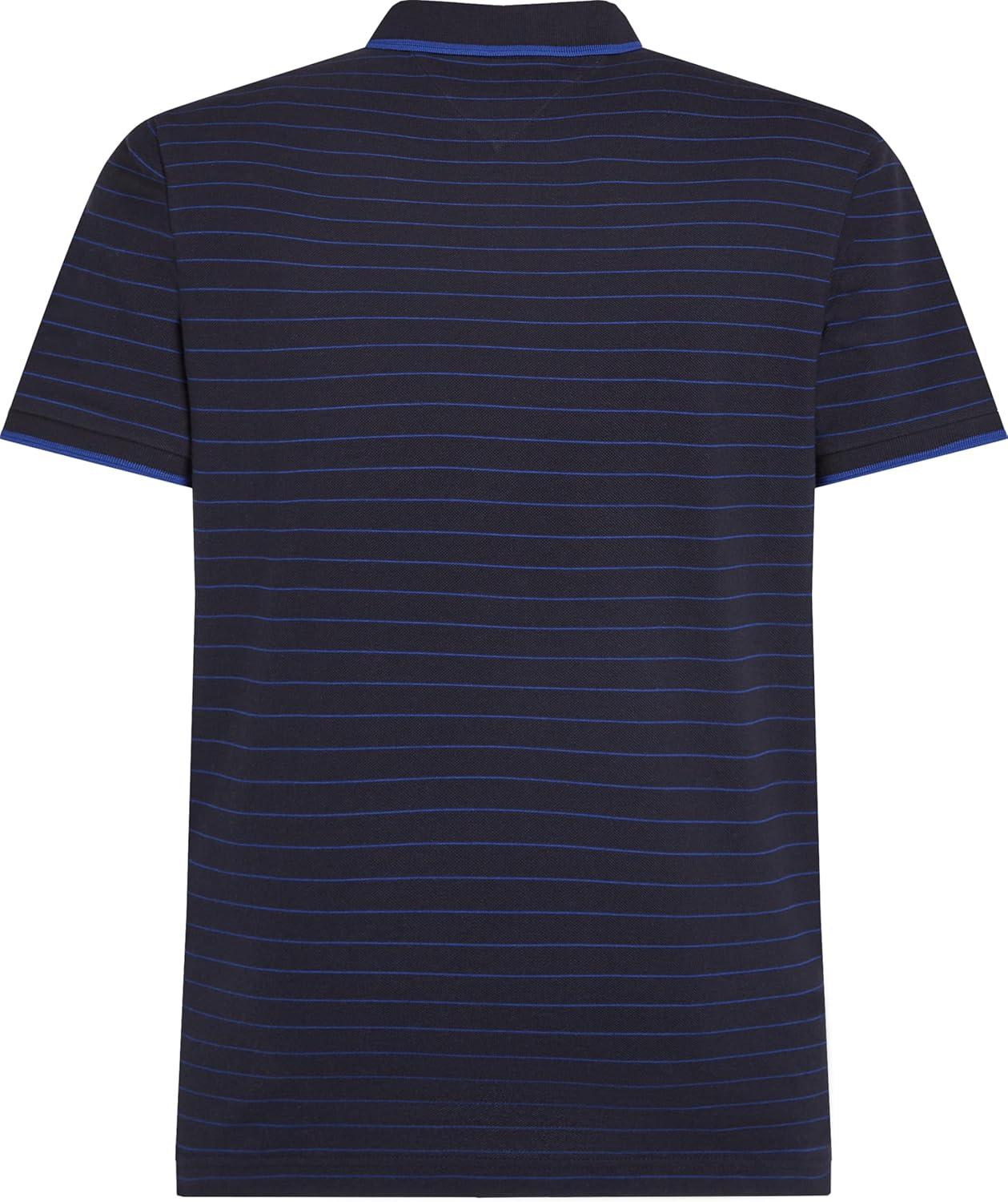 imageTommy Hilfiger Mens Short Sleeve Casual Polo Shirts in Regular Fit with Stripe DesignsDesert Sky Wedge Blue