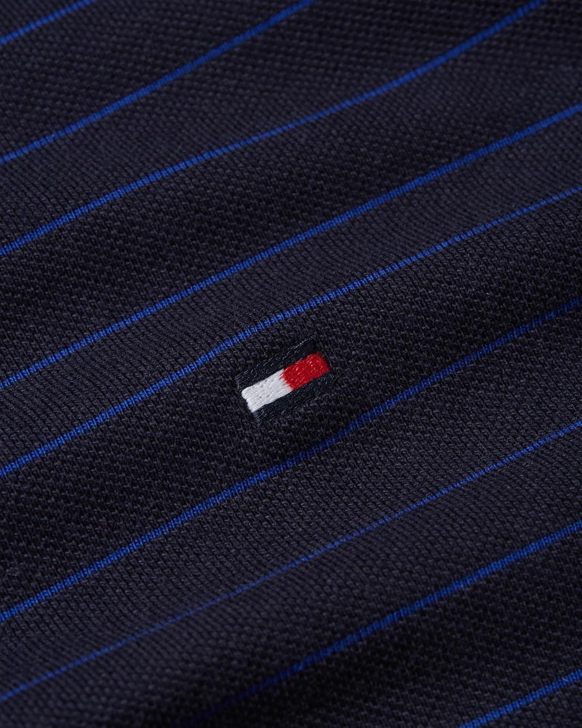 imageTommy Hilfiger Mens Short Sleeve Casual Polo Shirts in Regular Fit with Stripe DesignsDesert Sky Wedge Blue