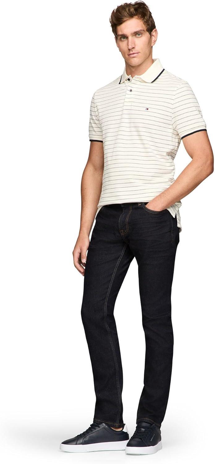 imageTommy Hilfiger Mens Short Sleeve Casual Polo Shirts in Regular Fit with Stripe DesignsIvory Petal Desert Sky