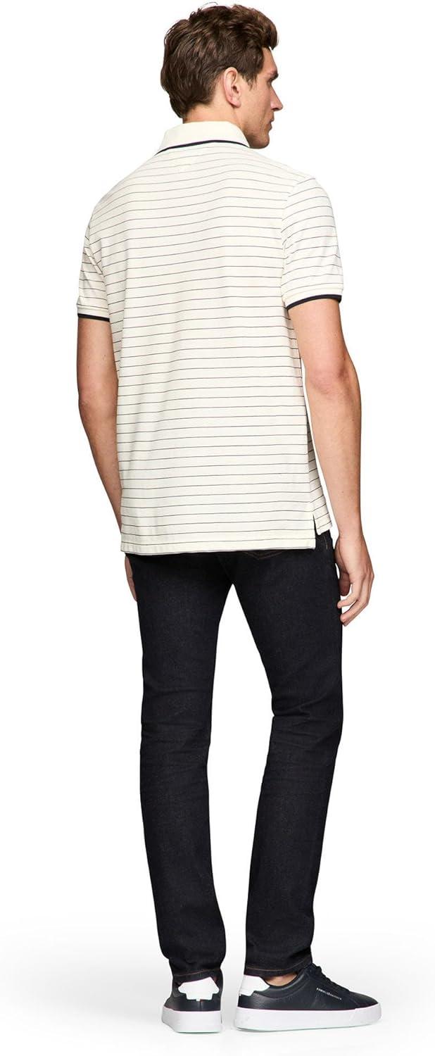 imageTommy Hilfiger Mens Short Sleeve Casual Polo Shirts in Regular Fit with Stripe DesignsIvory Petal Desert Sky
