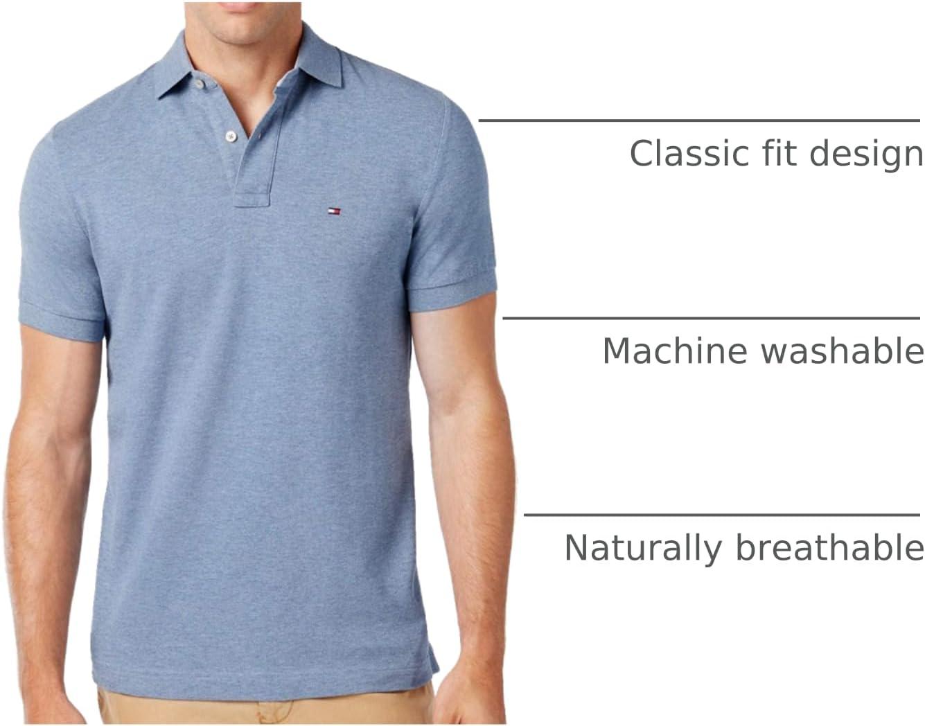 imageTommy Hilfiger Mens Short Sleeve Cotton Classic Fit Pique Polo Shirt Big ampamp TallMedium Chambray