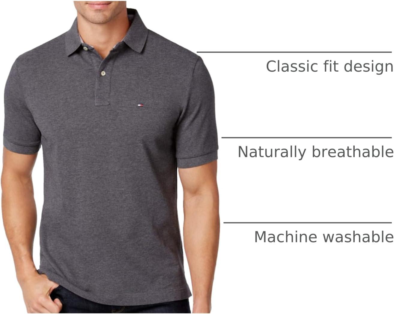 imageTommy Hilfiger Mens Short Sleeve Cotton Classic Fit Pique Polo Shirt Big ampamp TallMedium Grey Heather