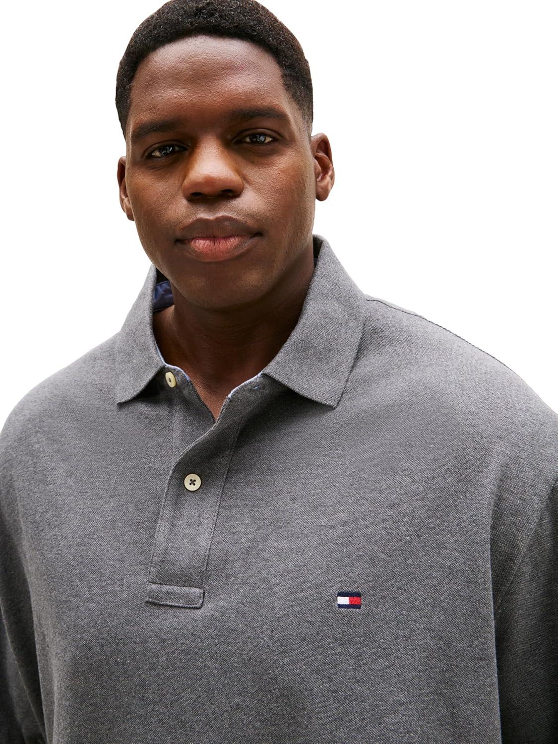 imageTommy Hilfiger Mens Short Sleeve Cotton Classic Fit Pique Polo Shirt Big ampamp TallMedium Grey Heather