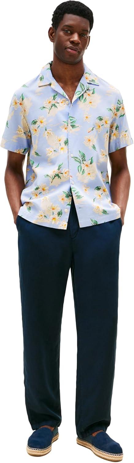 imageTommy Hilfiger Mens Short Sleeve Lightweight Button Down Shirts in Regular Fit Mens Casual Button Down Summer ShirtsSweet Blue Allover