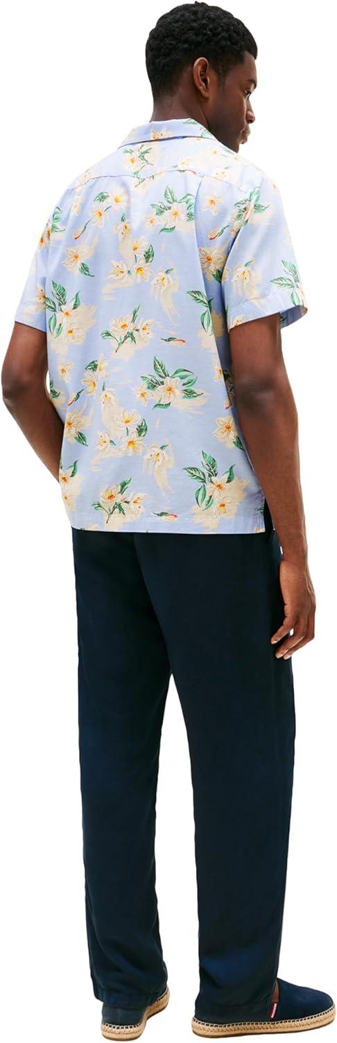 imageTommy Hilfiger Mens Short Sleeve Lightweight Button Down Shirts in Regular Fit Mens Casual Button Down Summer ShirtsSweet Blue Allover