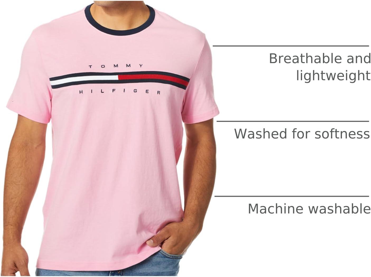 imageTommy Hilfiger Mens Short Sleeve Tino TShirtFluro Pink