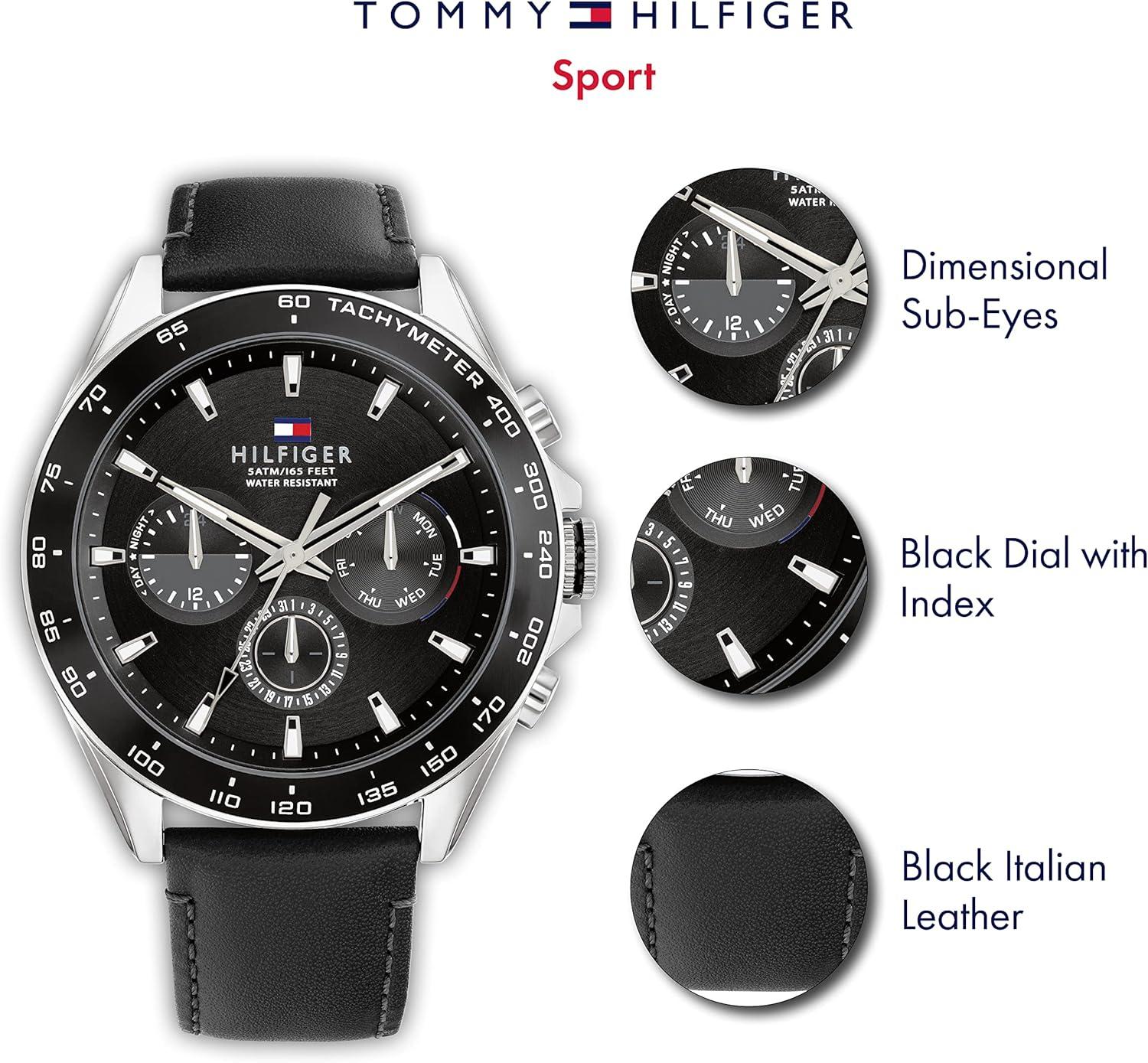 imageTommy Hilfiger Mens Stainless Steel Quartz WatchesBlack Leather