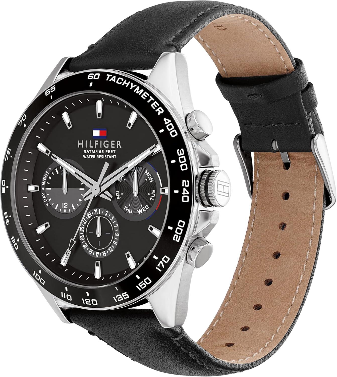imageTommy Hilfiger Mens Stainless Steel Quartz WatchesBlack Leather