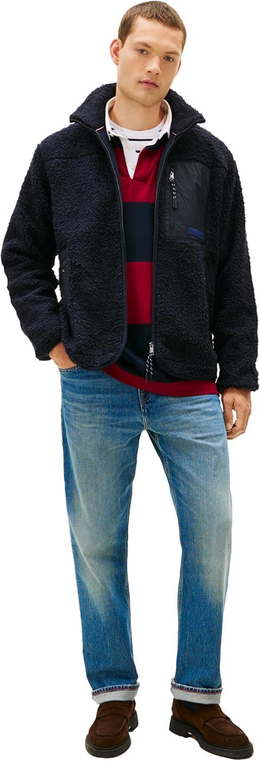 imageTommy Hilfiger Mens Teddy Fleece Full Zip Up with PocketsDesert Sky