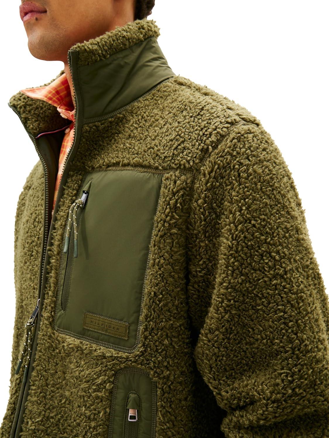 imageTommy Hilfiger Mens Teddy Fleece Full Zip Up with PocketsHuntsman Green