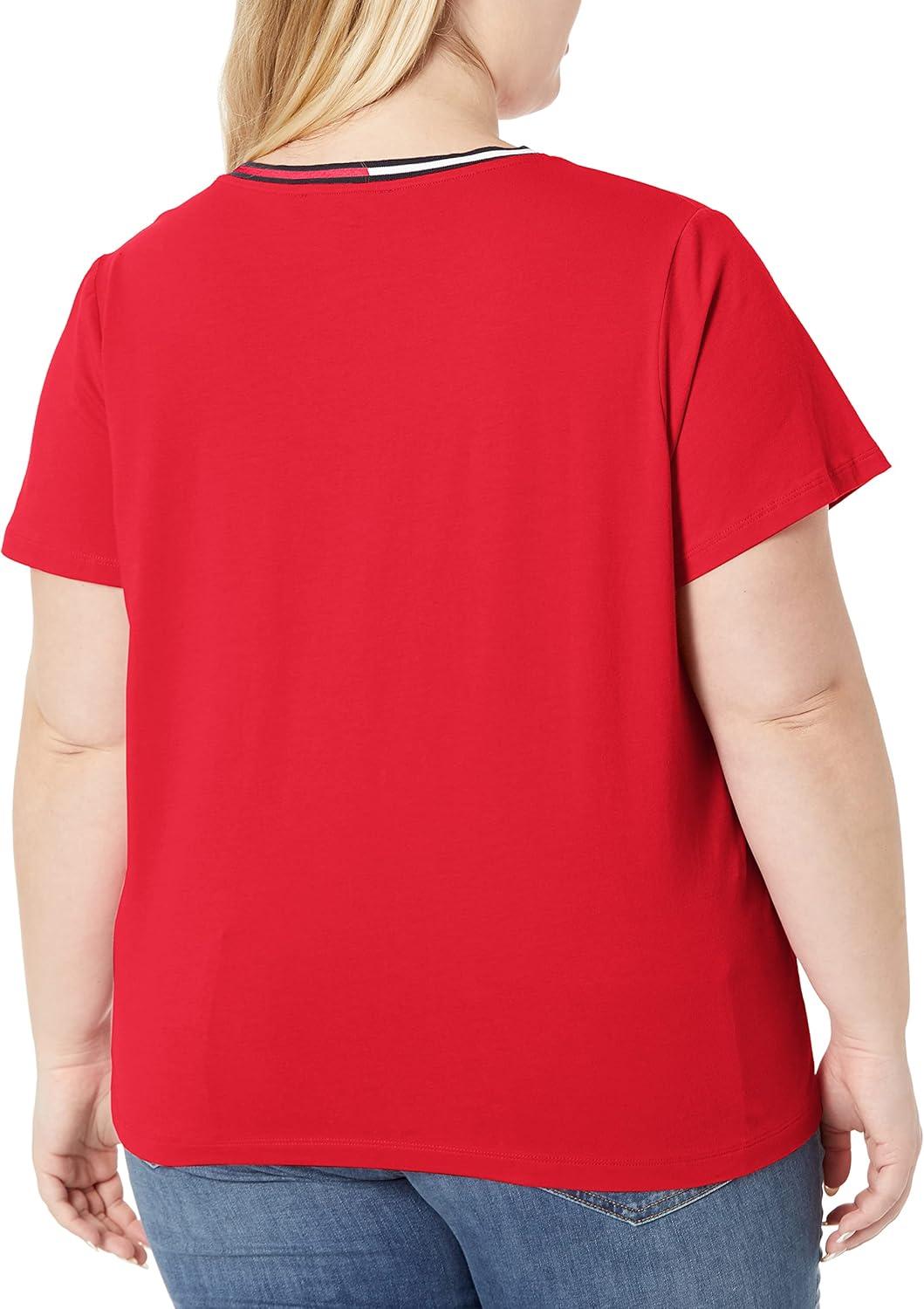 imageTommy Hilfiger Plus Size Short Sleeve Solid VNeck TeeScarlet