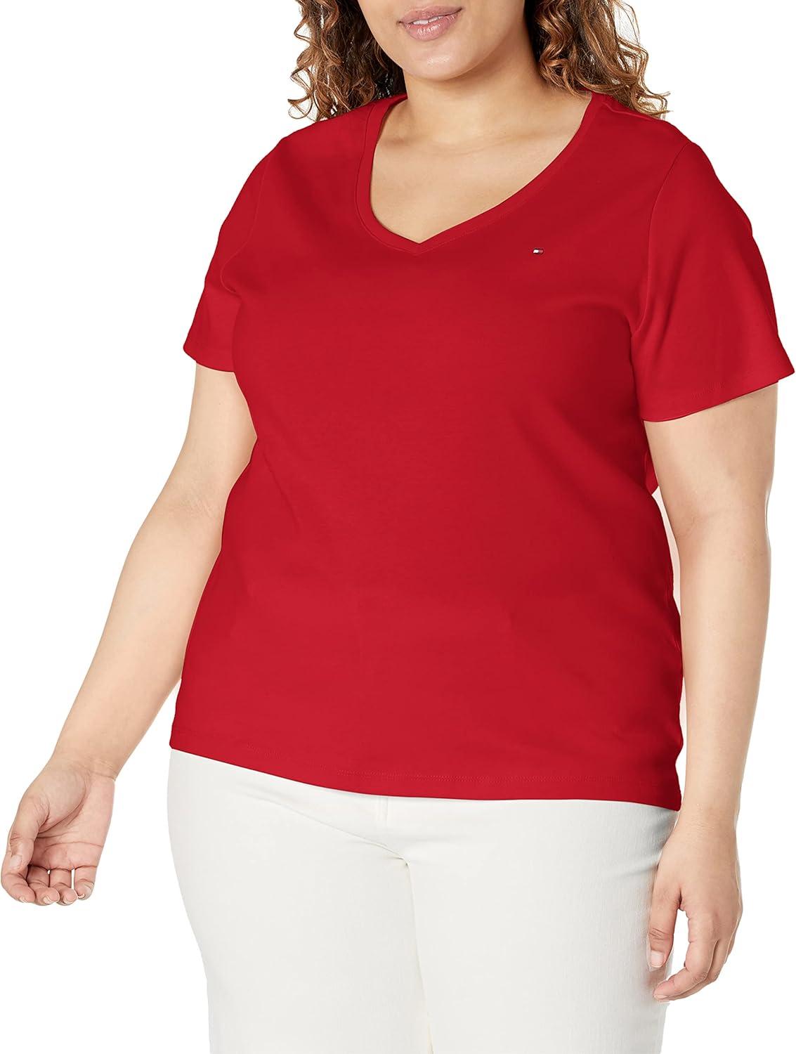 imageTommy Hilfiger Plus Size Short Sleeve Solid VNeck TeeScarlet