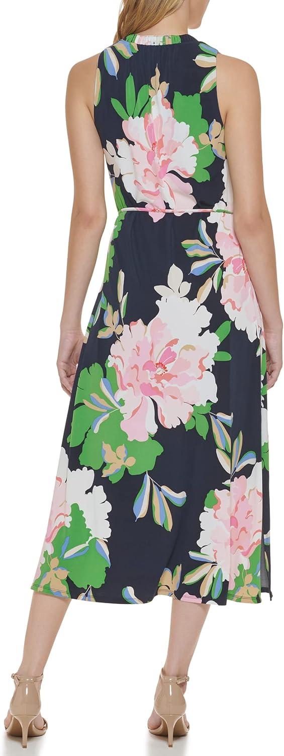 imageTommy Hilfiger Womens Balloon Sleeve Tie Neck Chiffon ALine Midi DressSky CaptainBloom