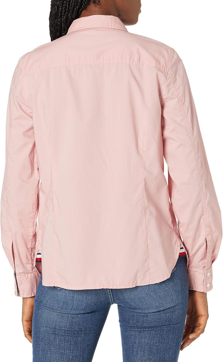 imageTommy Hilfiger Womens Button Down Long Sleeve Collared Shirt with Chest PocketBridal Rose