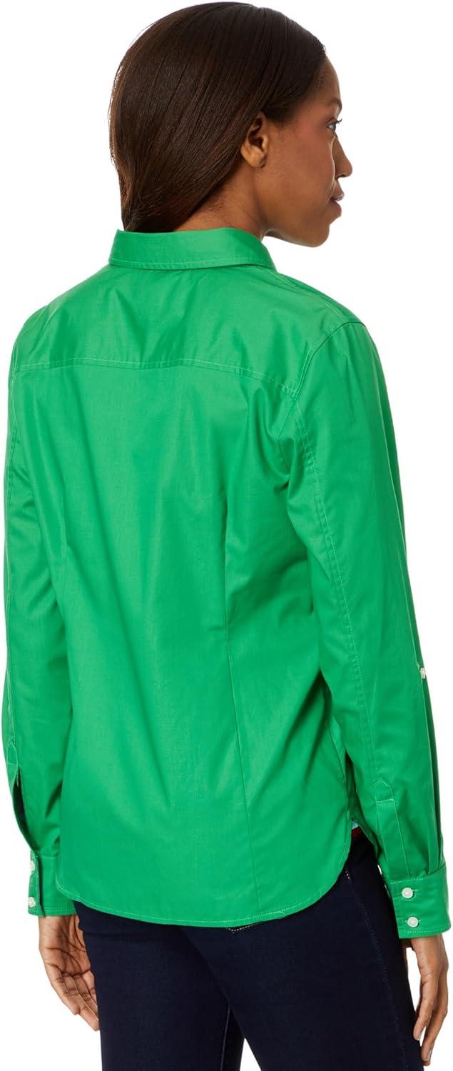 imageTommy Hilfiger Womens Button Down Long Sleeve Collared Shirt with Chest PocketFern