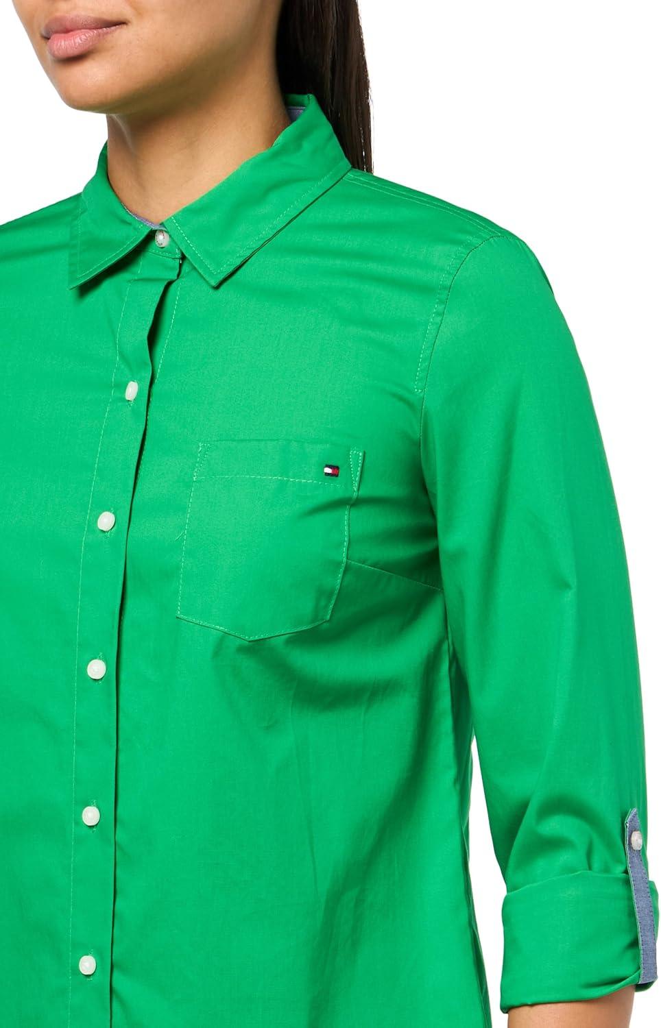 imageTommy Hilfiger Womens Button Down Long Sleeve Collared Shirt with Chest PocketFern
