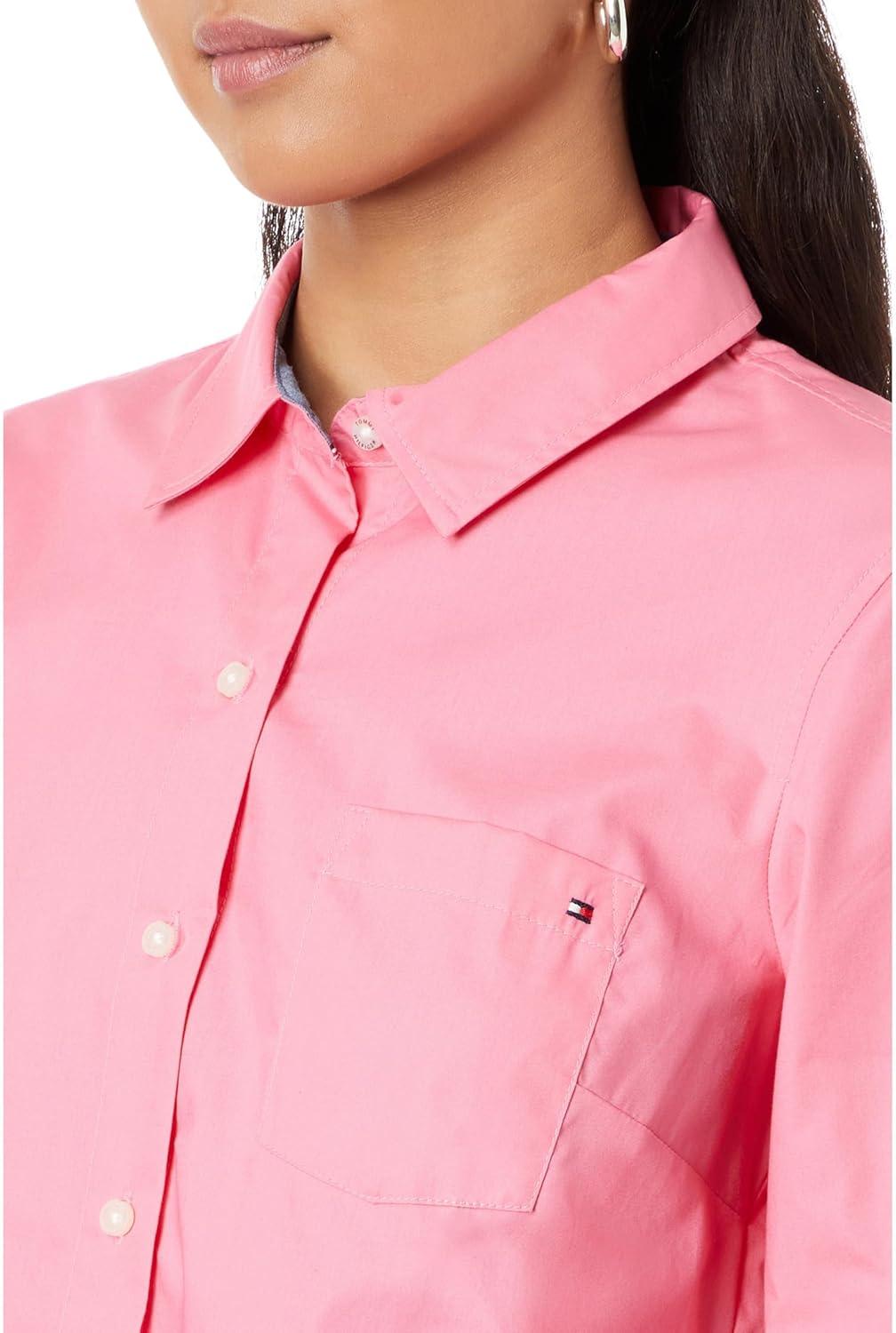imageTommy Hilfiger Womens Button Down Long Sleeve Collared Shirt with Chest PocketPeony