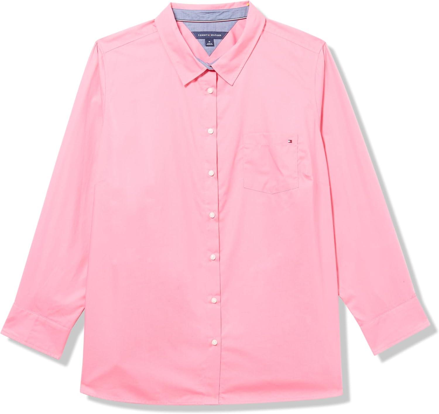 imageTommy Hilfiger Womens Button Down Long Sleeve Collared Shirt with Chest PocketPeony