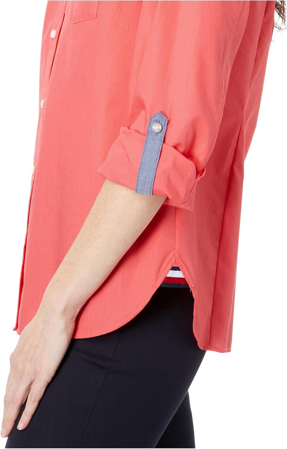imageTommy Hilfiger Womens Button Down Long Sleeve Collared Shirt with Chest PocketSherbet