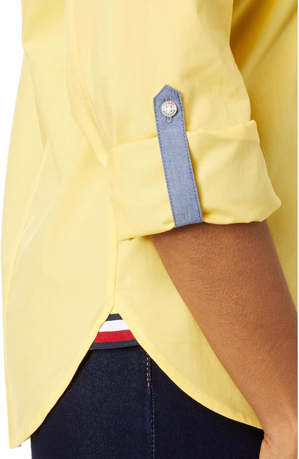 imageTommy Hilfiger Womens Button Down Long Sleeve Collared Shirt with Chest PocketSnapdragon
