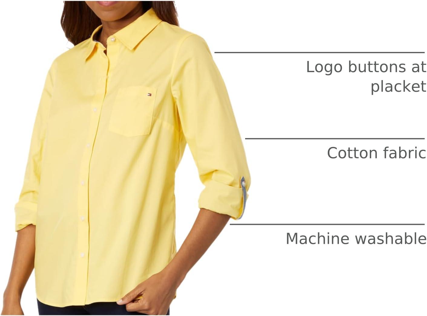 imageTommy Hilfiger Womens Button Down Long Sleeve Collared Shirt with Chest PocketSnapdragon