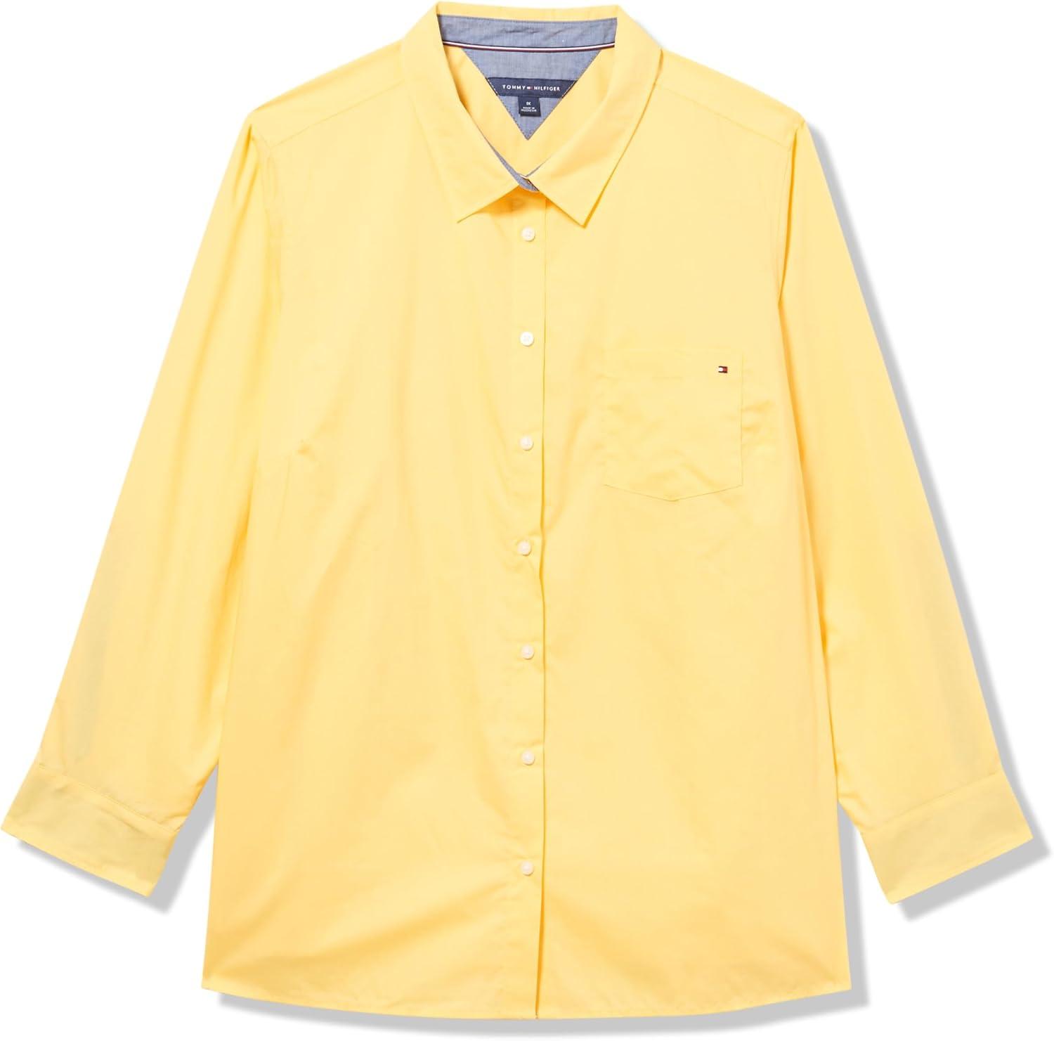 imageTommy Hilfiger Womens Button Down Long Sleeve Collared Shirt with Chest PocketSnapdragon