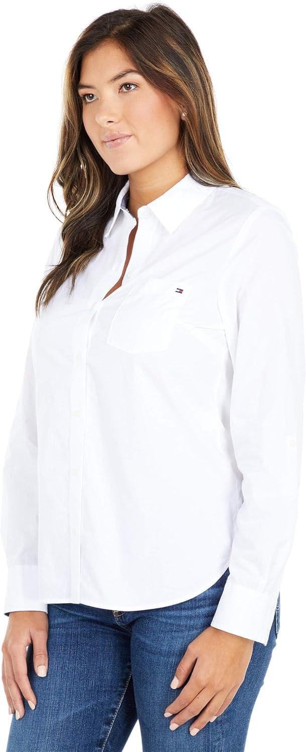 imageTommy Hilfiger Womens Button Down Long Sleeve Collared Shirt with Chest PocketWhite