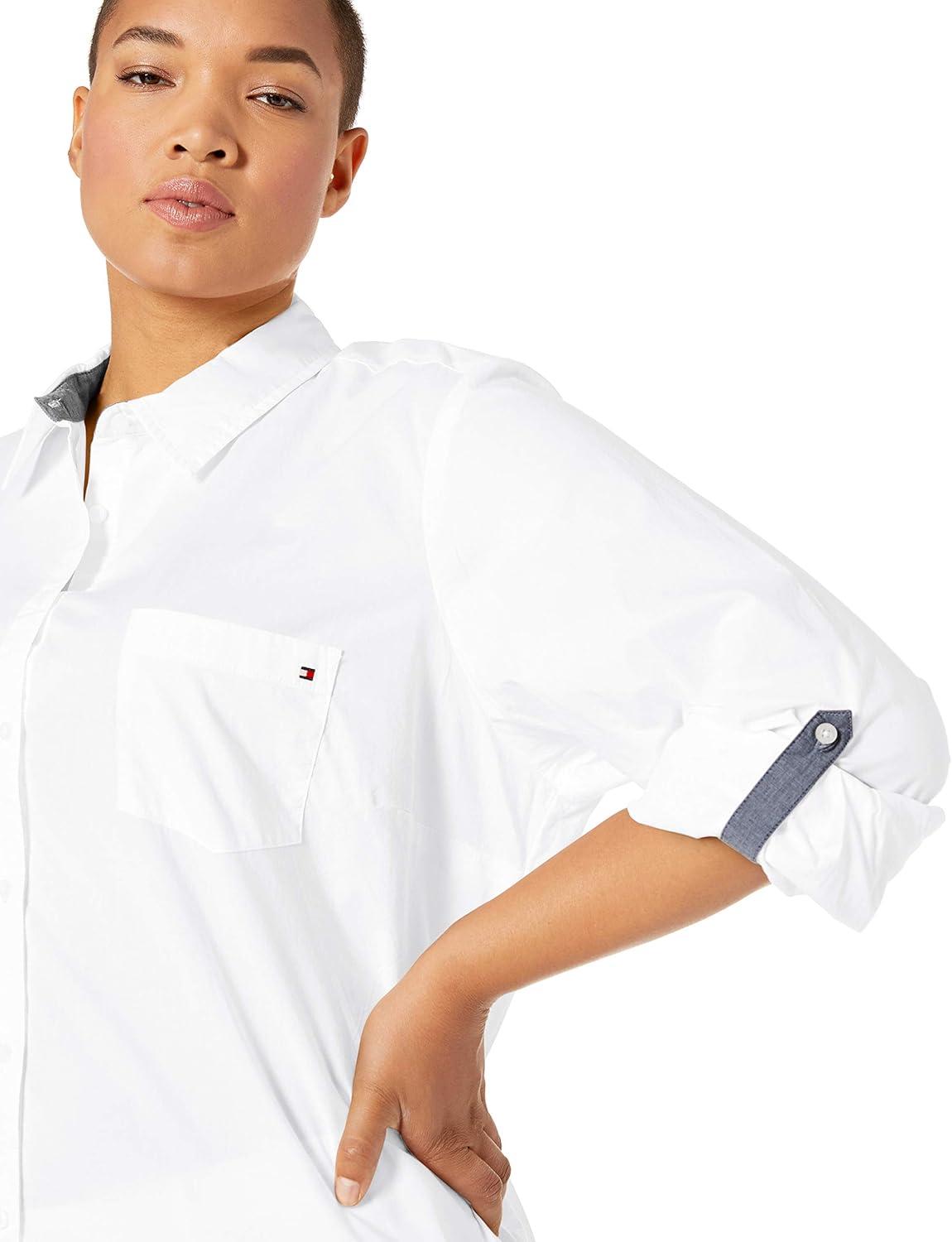 imageTommy Hilfiger Womens Button Down Long Sleeve Collared Shirt with Chest PocketWhite