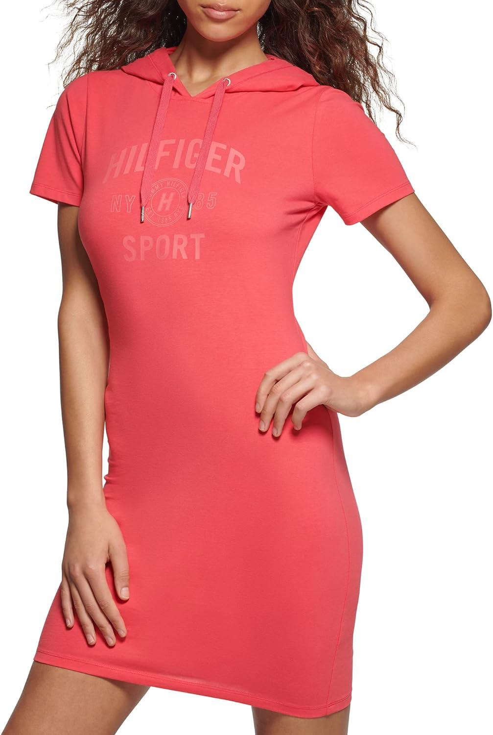 imageTommy Hilfiger Womens Hooded Mini TShirt DressMelon