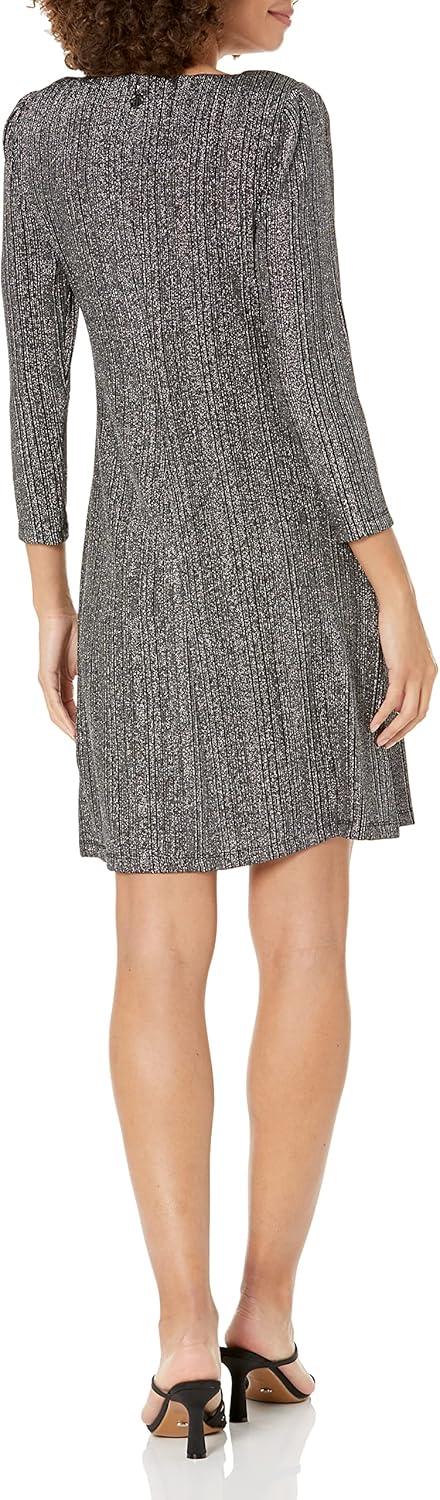imageTommy Hilfiger Womens Lace Trim Short Sleeve Shift DressBlackSilver