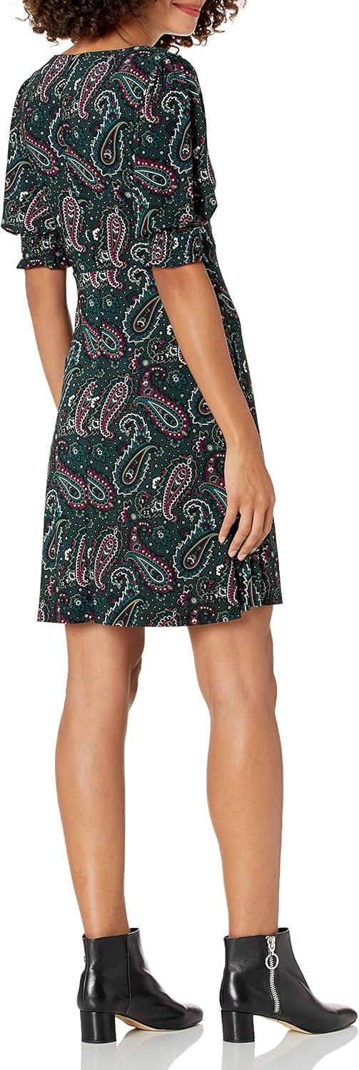 imageTommy Hilfiger Womens Lace Trim Short Sleeve Shift DressForest Multi