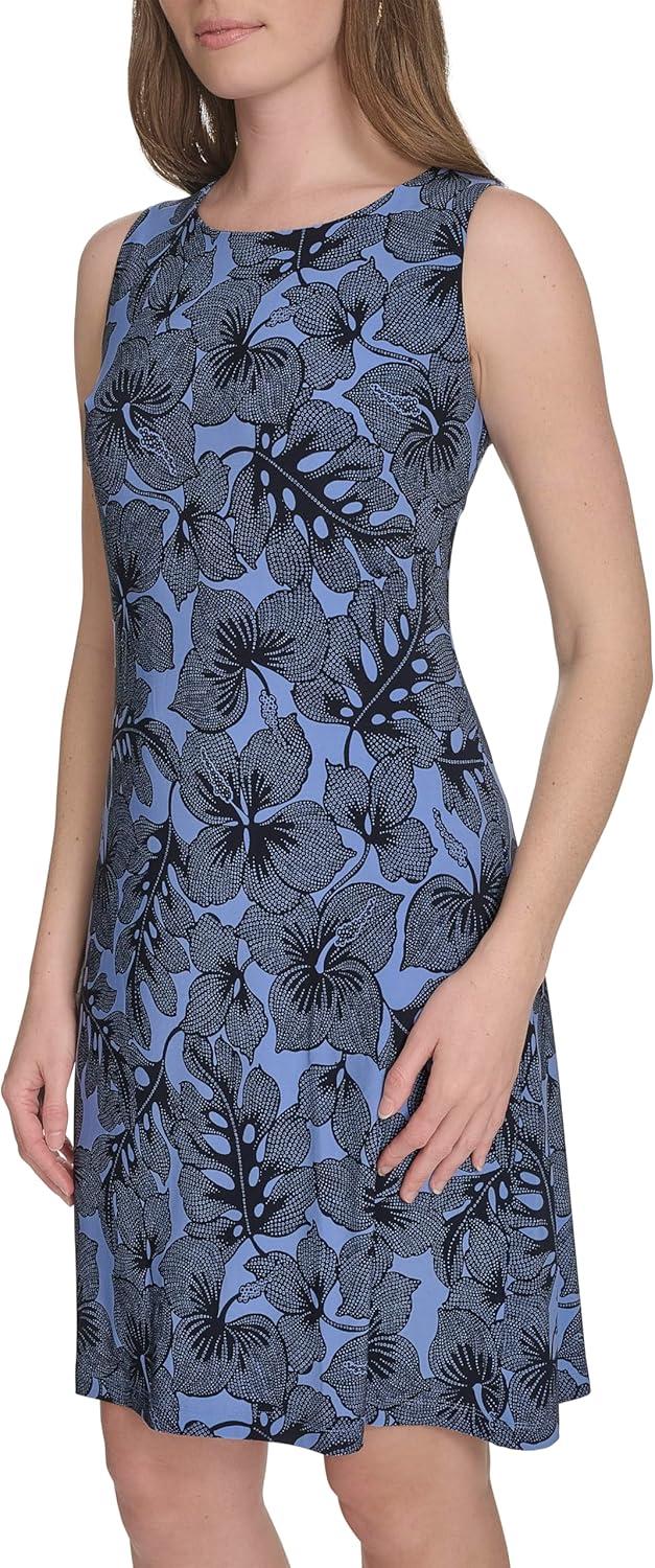 imageTommy Hilfiger Womens Lace Trim Short Sleeve Shift DressFrench BlueSky Captain