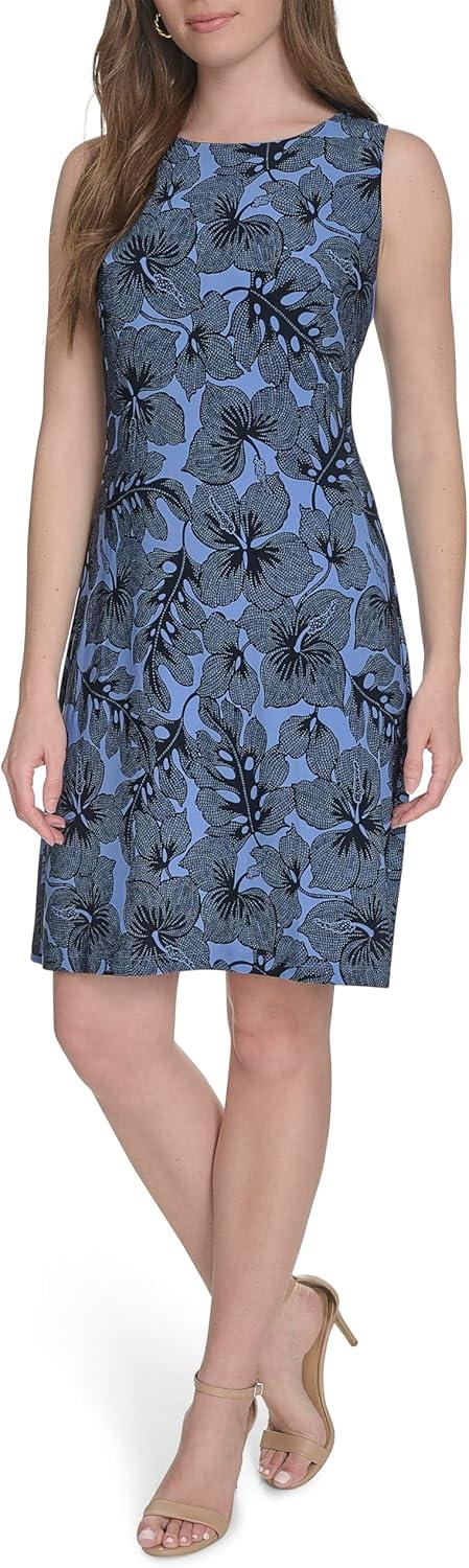 imageTommy Hilfiger Womens Lace Trim Short Sleeve Shift DressFrench BlueSky Captain