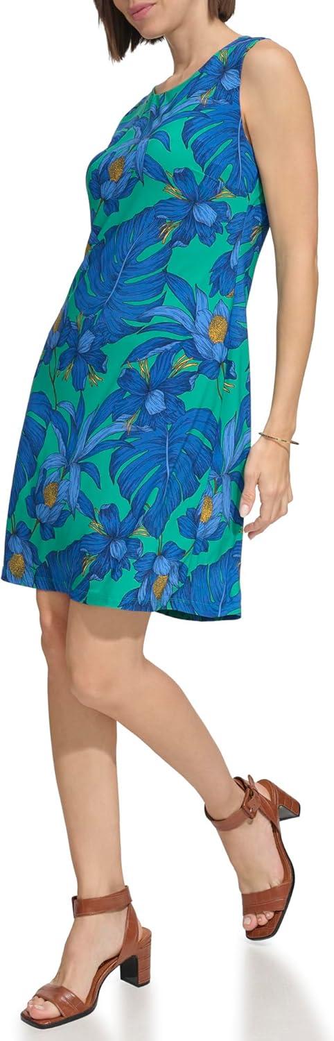 imageTommy Hilfiger Womens Lace Trim Short Sleeve Shift DressParakeet Combo