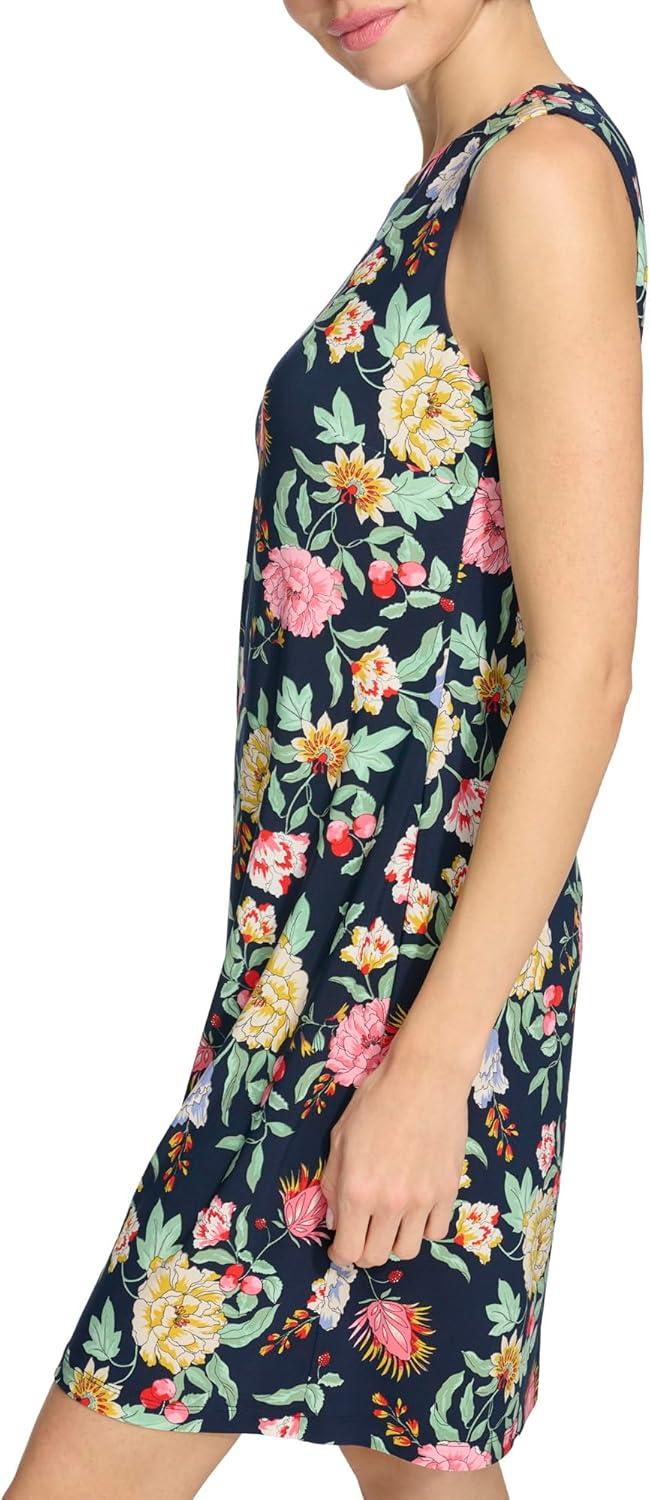 imageTommy Hilfiger Womens Lace Trim Short Sleeve Shift DressSky Captain Combo