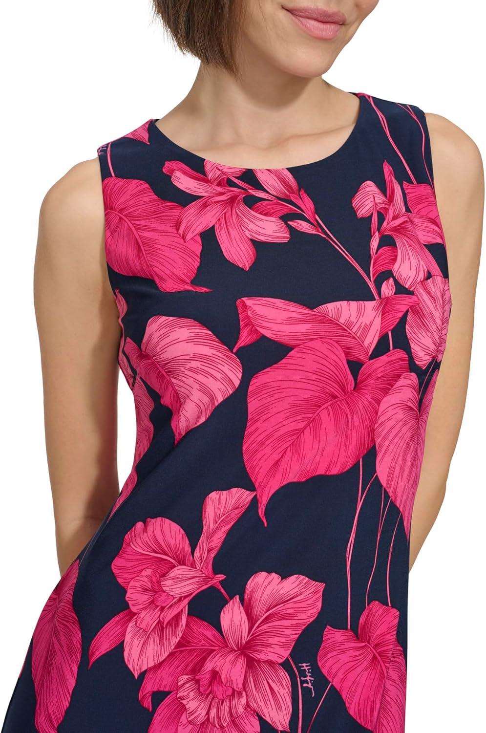 imageTommy Hilfiger Womens Lace Trim Short Sleeve Shift DressSky CaptainCarmine Rose