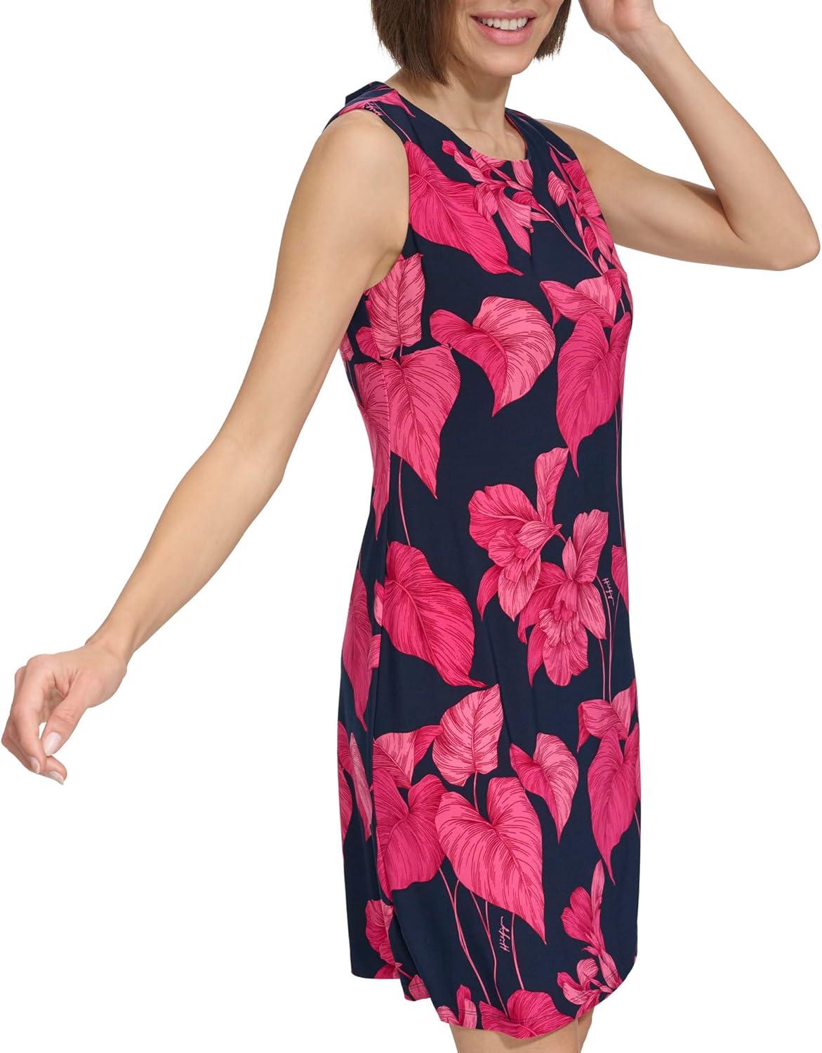 imageTommy Hilfiger Womens Lace Trim Short Sleeve Shift DressSky CaptainCarmine Rose